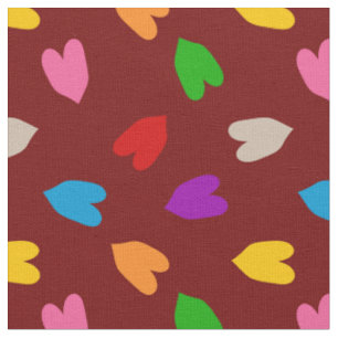 Colourful Love Hearts On Red Pattern Fabric