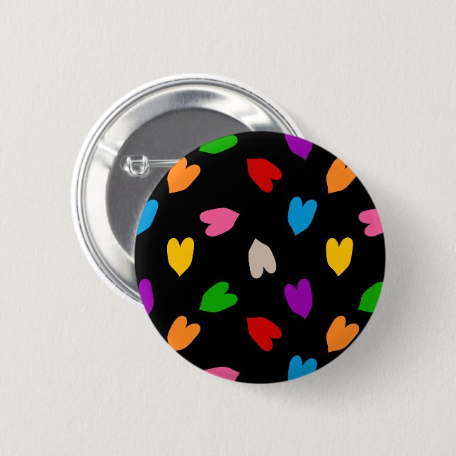 Colourful Love Hearts Pattern Design Black  2 Inch Round Button (Front & Back)