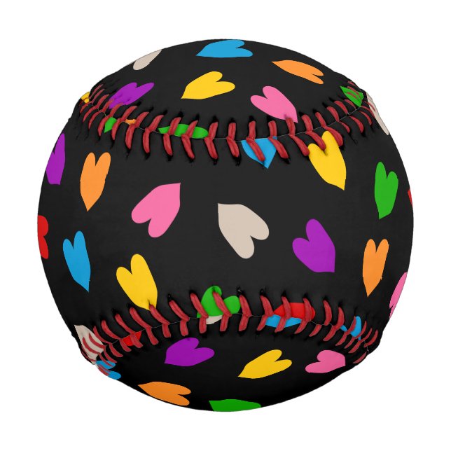 Colourful Love Hearts Pattern Design Black  Baseball (Front)