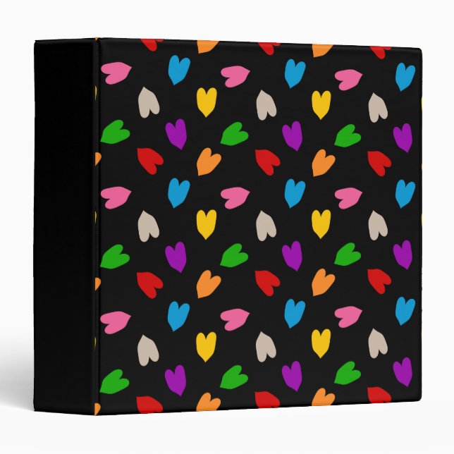 Colourful Love Hearts Pattern Design Black  Binder (Front/Spine)