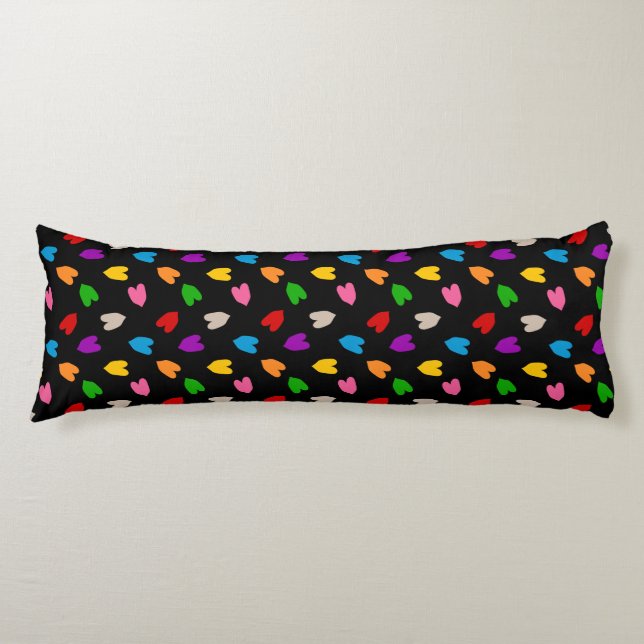 Colourful Love Hearts Pattern Design Black  Body Pillow (Front)
