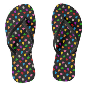 Colourful Love Hearts Pattern Design Black Flip Flops