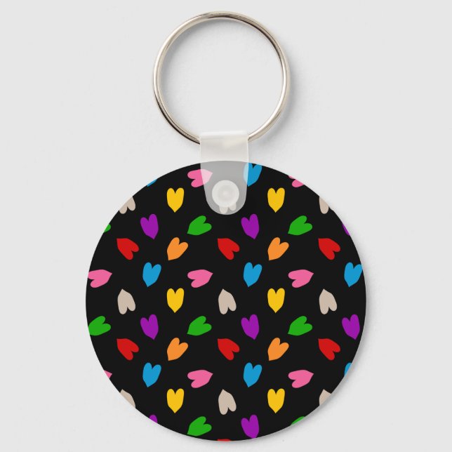 Colourful Love Hearts Pattern Design Black  Keychain (Front)