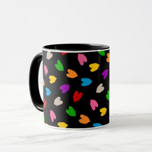 Colourful Love Hearts Pattern Design Black Mug