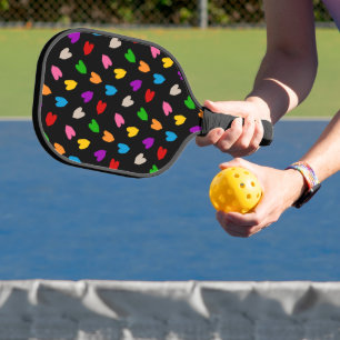 Colourful Love Hearts Pattern Design Black Pickleball Paddle
