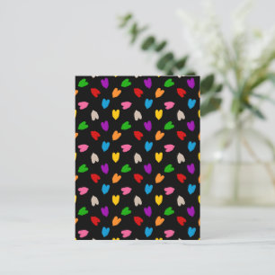Colourful Love Hearts Pattern Design Black  Postcard