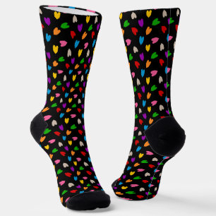 Colourful Love Hearts Pattern Design Black Socks