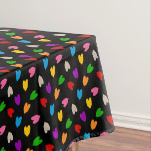 Colourful Love Hearts Pattern Design Black Tablecloth