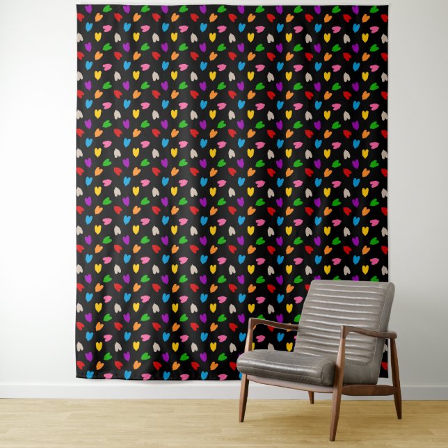 Colourful Love Hearts Pattern Design Black  Tapestry (In Situ)