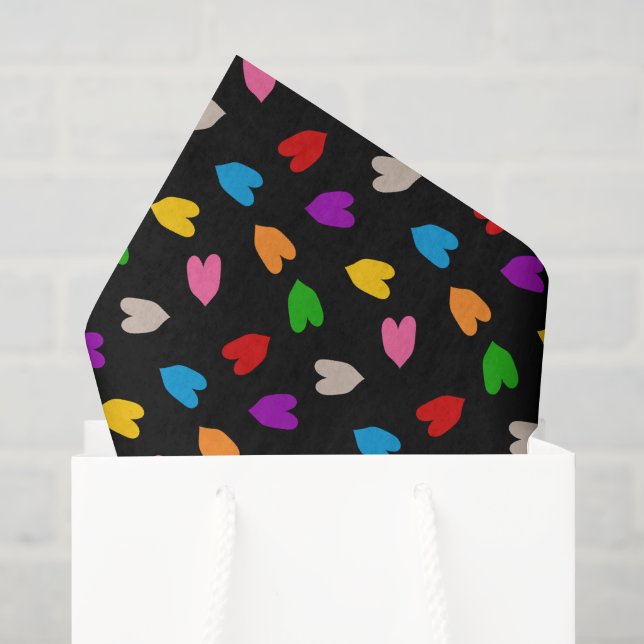Colourful Love Hearts Pattern Design Black  Tissue Paper (Gift Bag)