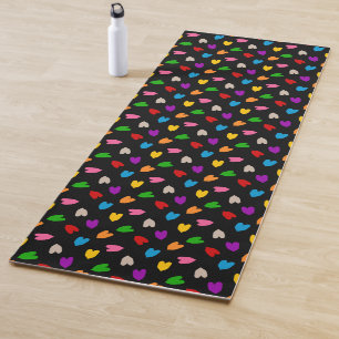 Colourful Love Hearts Pattern Design Black  Yoga Mat