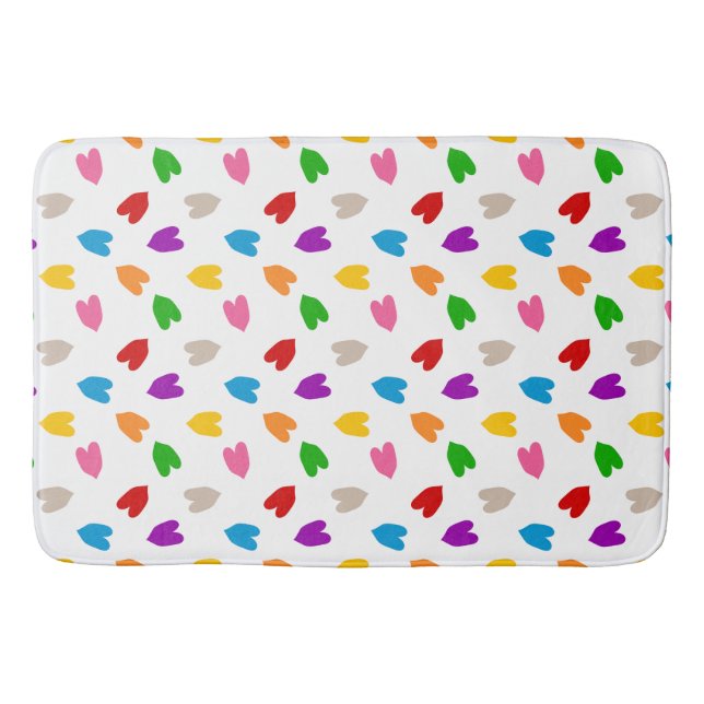 Colourful Love Hearts Pattern Design White  Bath Mat (Front)