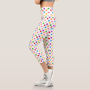 Colourful Love Hearts Pattern Design White  Capri Leggings