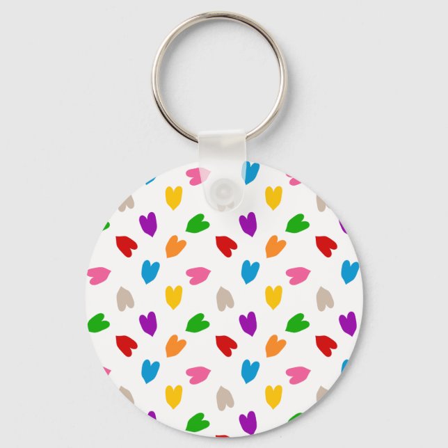 Colourful Love Hearts Pattern Design White  Keychain (Front)