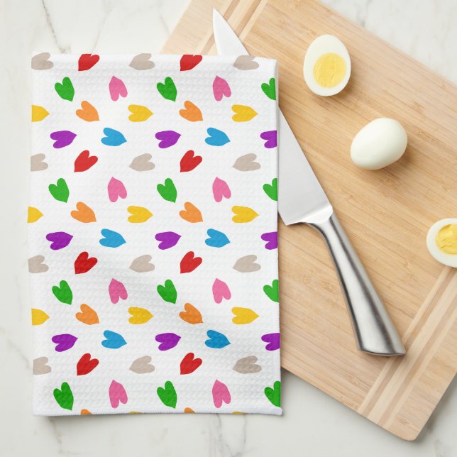 Colourful Love Hearts Pattern Design White  Kitchen Towel (Quarter Fold)