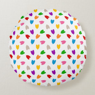 Colourful Love Hearts Pattern Design White Round Pillow