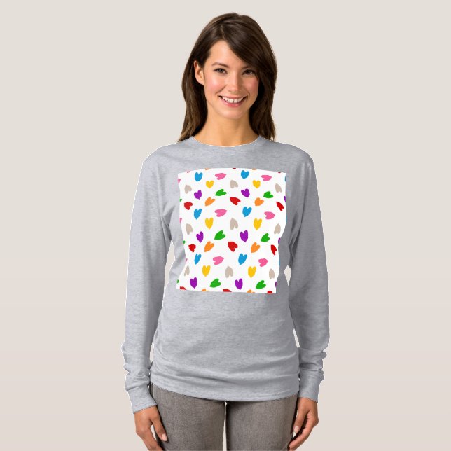 Colourful Love Hearts Pattern Design White  T-Shirt (Front Full)