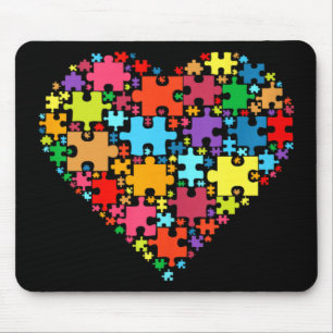 Colourful Love Hearts Shape - Puzzle Autism Awaren Mouse Pad