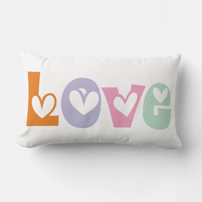 Colourful love hearts typography Valentines Day Lumbar Pillow (Front)