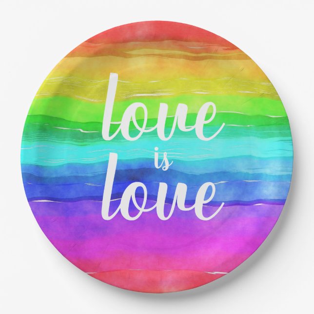 Colourful Love is Love Rainbow Paper Plate (Front)