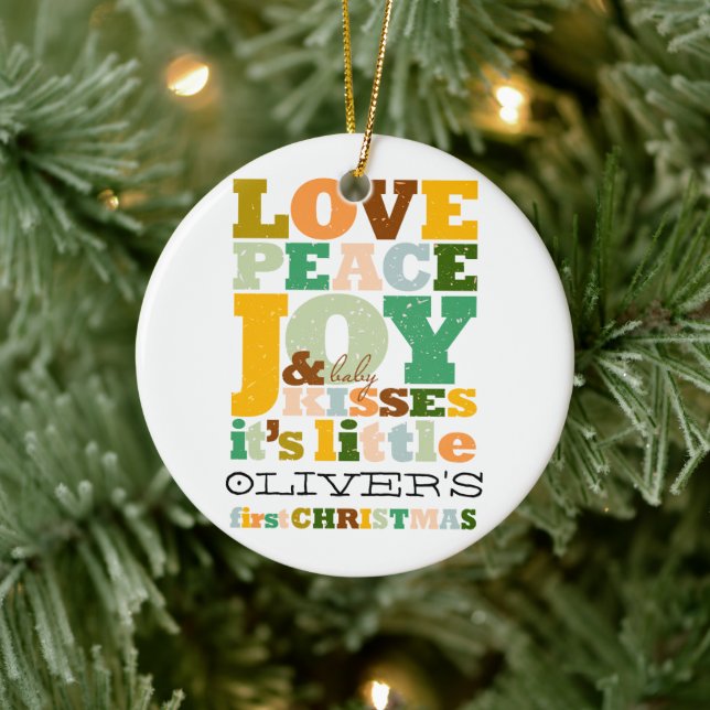 Colourful Love Peace Joy And Baby Kisses Cute Phot Ceramic Ornament (Tree)