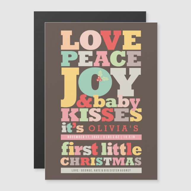 Colourful Love Peace Joy And Baby Kisses Letters (Front/Back)