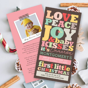 Colourful Love Peace Joy And Baby Kisses Letters Holiday Card