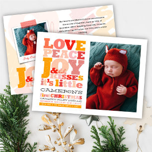 Colourful Love Peace Joy And Baby Kisses Letters Holiday Card
