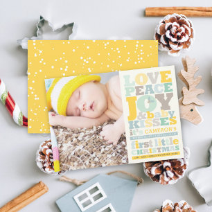Colourful Love Peace Joy And Baby Kisses Letters Holiday Card