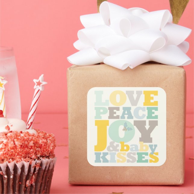 Colourful Love Peace Joy And Baby Kisses Letters Square Sticker (Party)