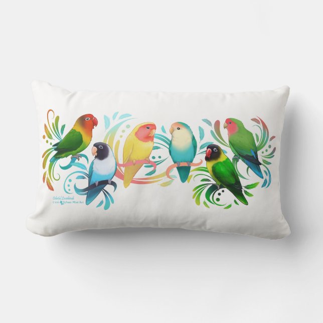 Colourful Lovebirds Group Lumbar Pillow (Front)