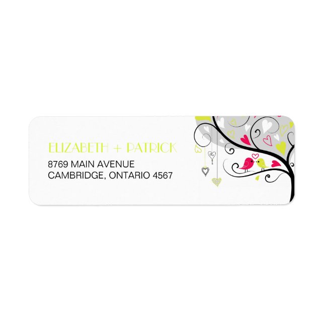 Colourful Lovebirds Winter Wedding Address Label (Front)
