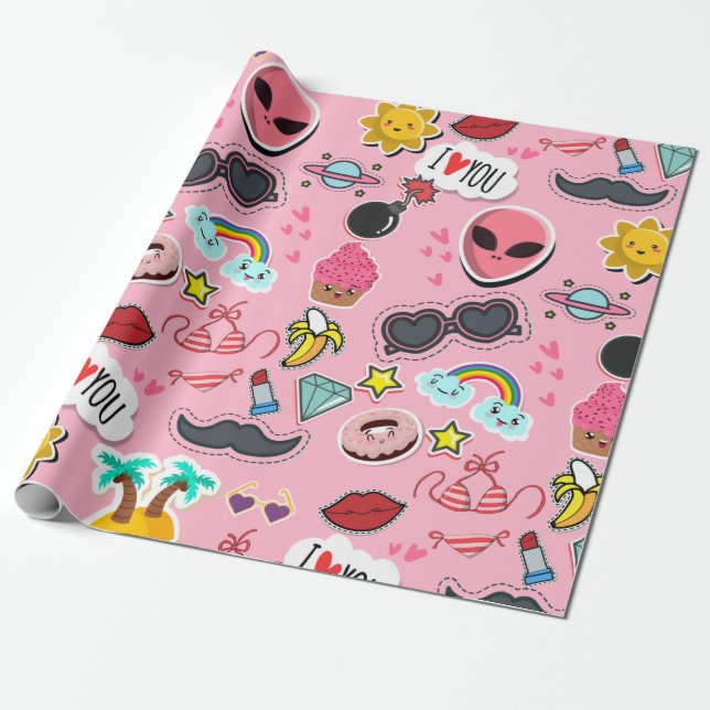 Colourful lovely sticker wrapping paper (Unrolled)