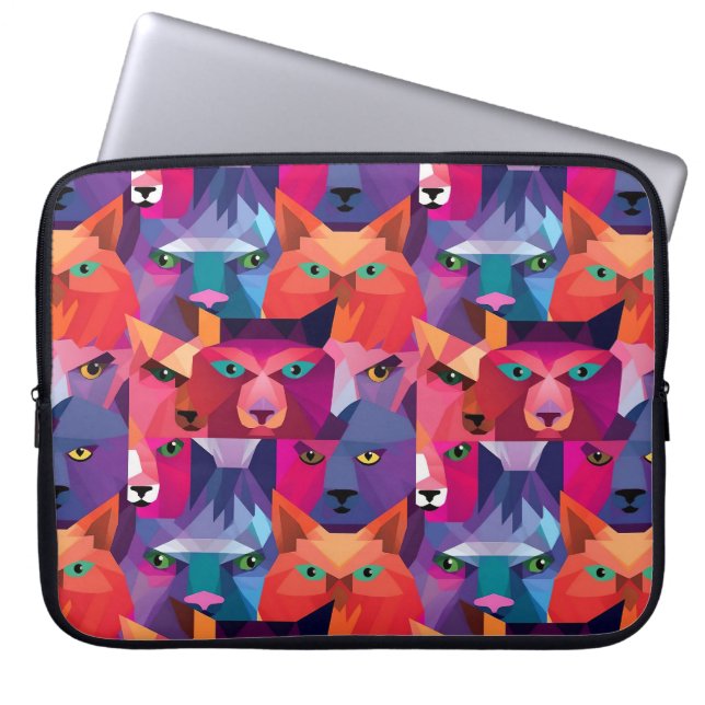 Colourful Low Poly Animals Pattern Laptop Sleeve (Front)