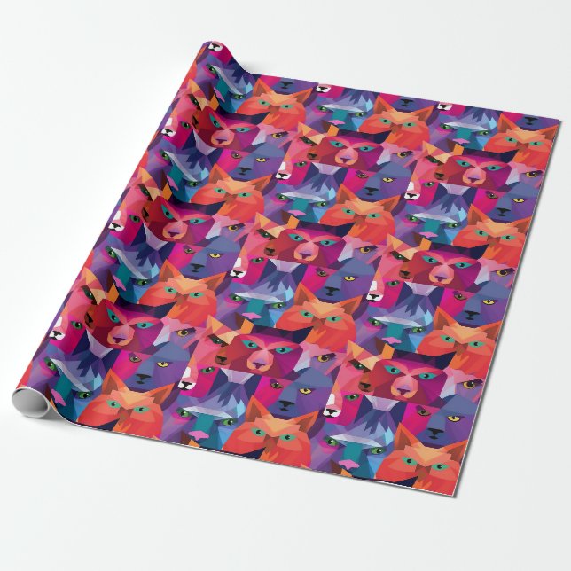 Colourful Low Poly Animals Pattern Wrapping Paper (Unrolled)