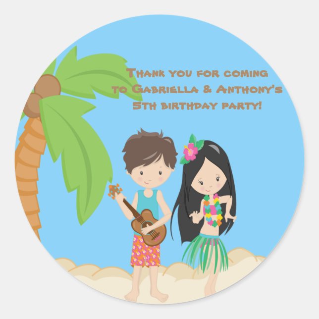Colourful Luau Hawaiian Kids Thank You Sticker (Front)