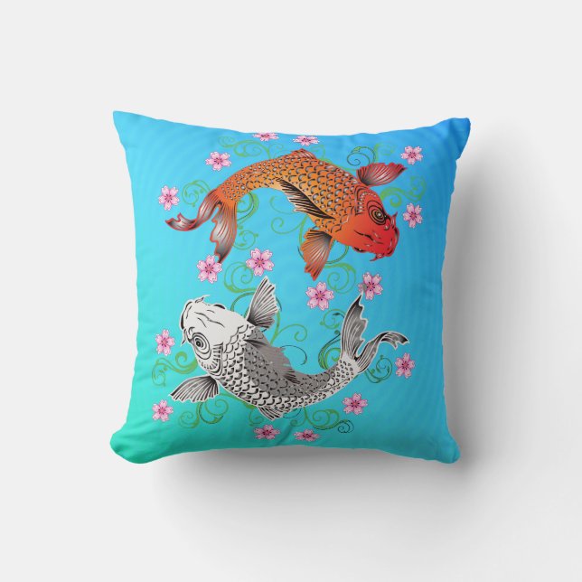 Colourful Luck Asian Carps  Throw Pillow (Front)