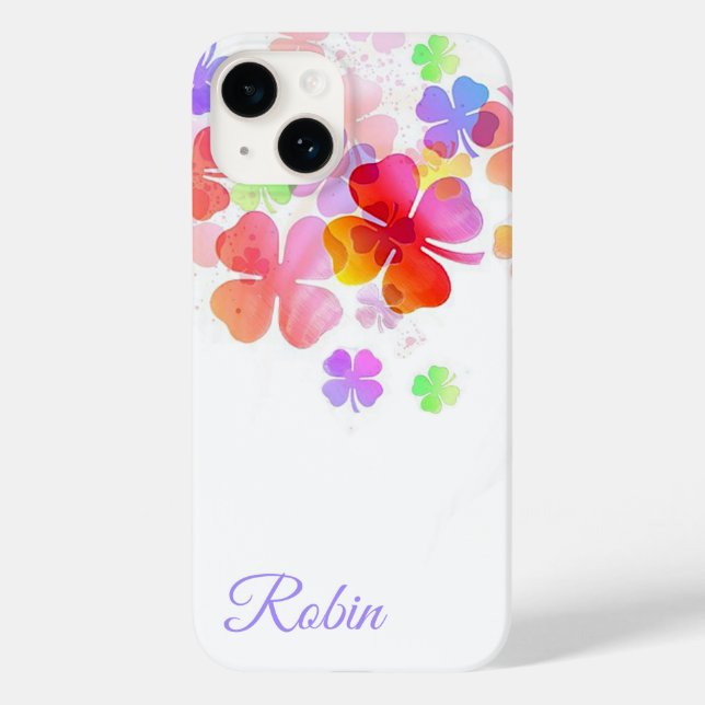 Colourful Lucky Four Leaf Clovers Personalized Case-Mate iPhone Case (Back)