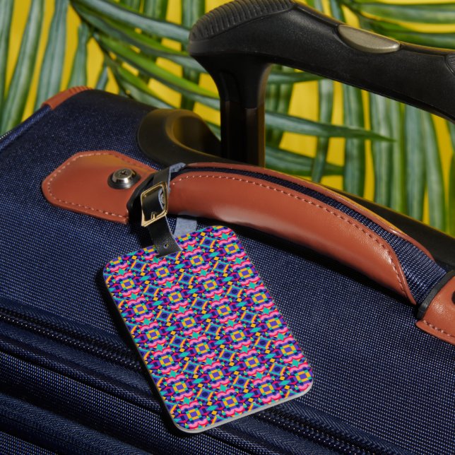Colourful luggage tag featuring a geometric (Front Insitu 1)