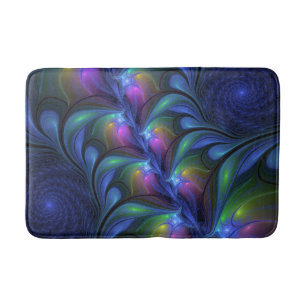 Colourful Luminous Abstract Blue Pink Green Fracta Bath Mat