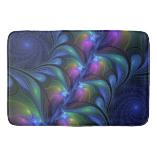 Colourful Luminous Abstract Blue Pink Green Fracta Bath Mat