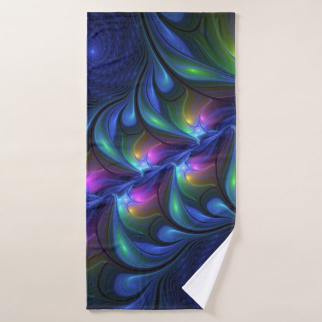 Colourful Luminous Abstract Blue Pink Green Fracta Bath Towel (Bath Towel)