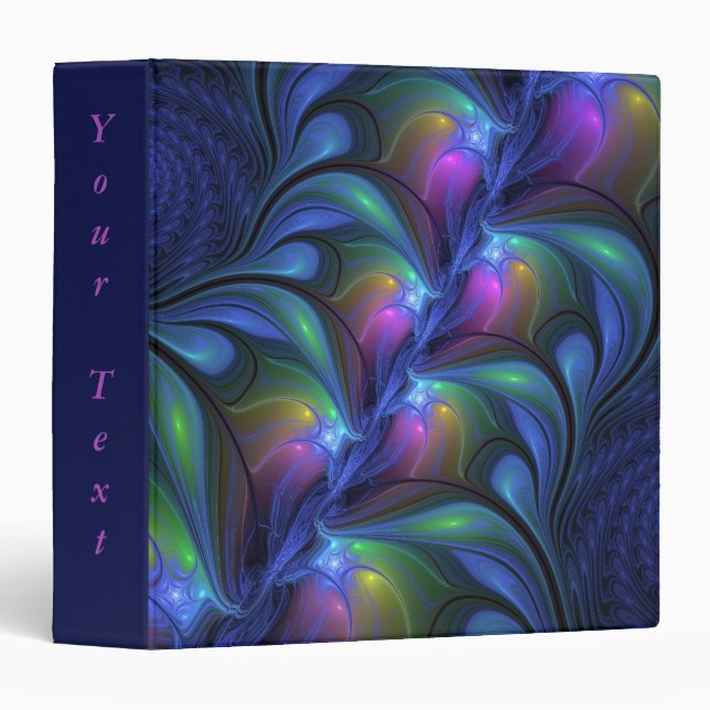 Colourful Luminous Abstract Blue Pink Green Fracta Binder (Front/Spine)