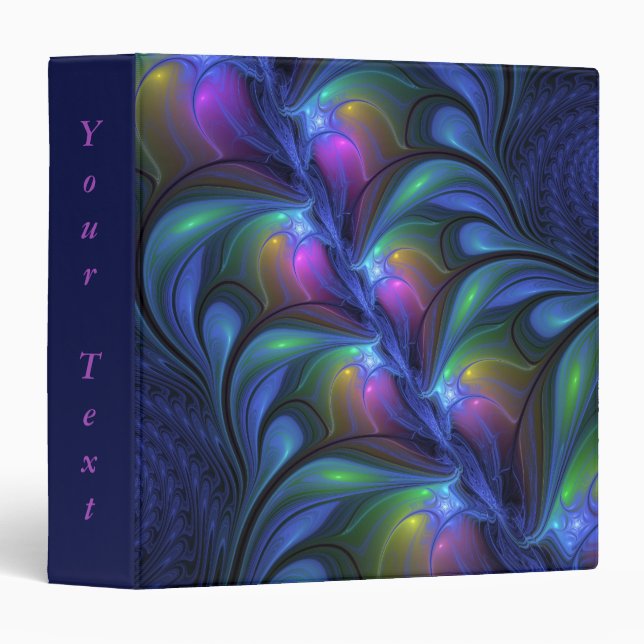 Colourful Luminous Abstract Blue Pink Green Fracta Binder (Front/Spine)