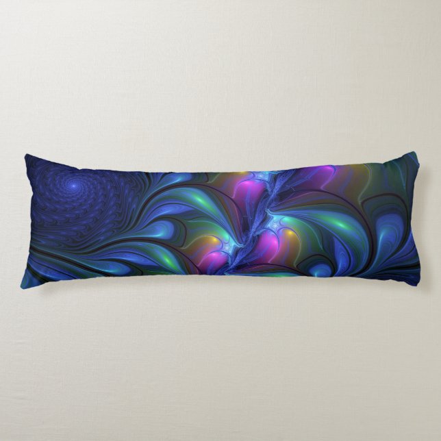 Colourful Luminous Abstract Blue Pink Green Fracta Body Pillow (Front)