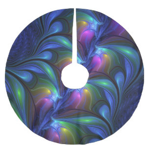 Colourful Luminous Abstract Blue Pink Green Fracta Brushed Polyester Tree Skirt