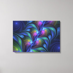Colourful Luminous Abstract Blue Pink Green Fracta Canvas Print