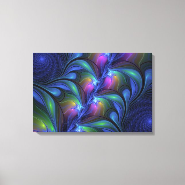 Colourful Luminous Abstract Blue Pink Green Fracta Canvas Print (Front)