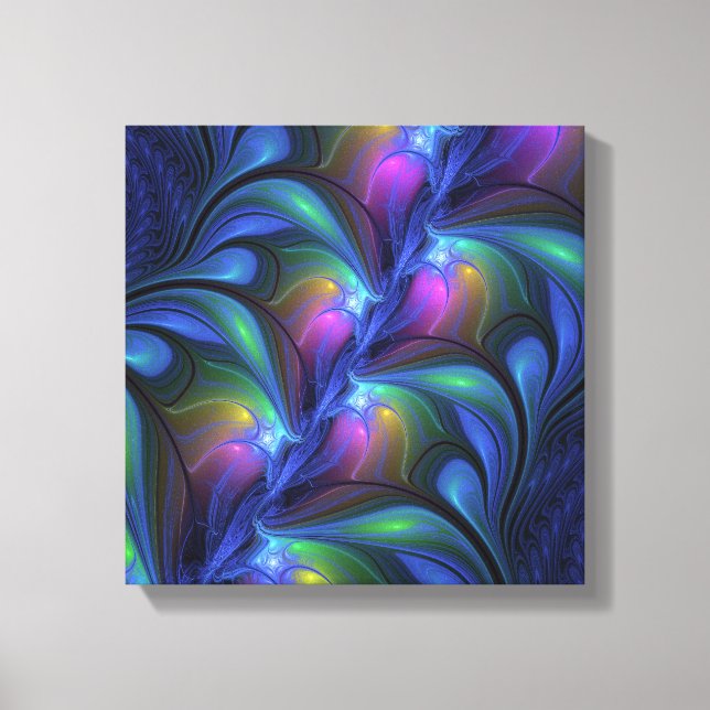 Colourful Luminous Abstract Blue Pink Green Fracta Canvas Print (Front)