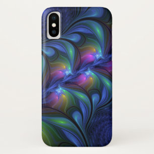 Colourful Luminous Abstract Blue Pink Green Fracta iPhone X Case
